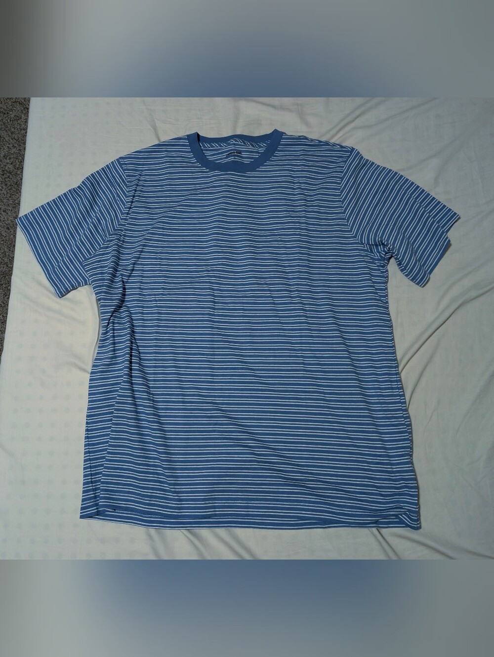 Lands' End Men's Super-T Sky Blue White Striped 100% Cotton Tee Shirt Size XL